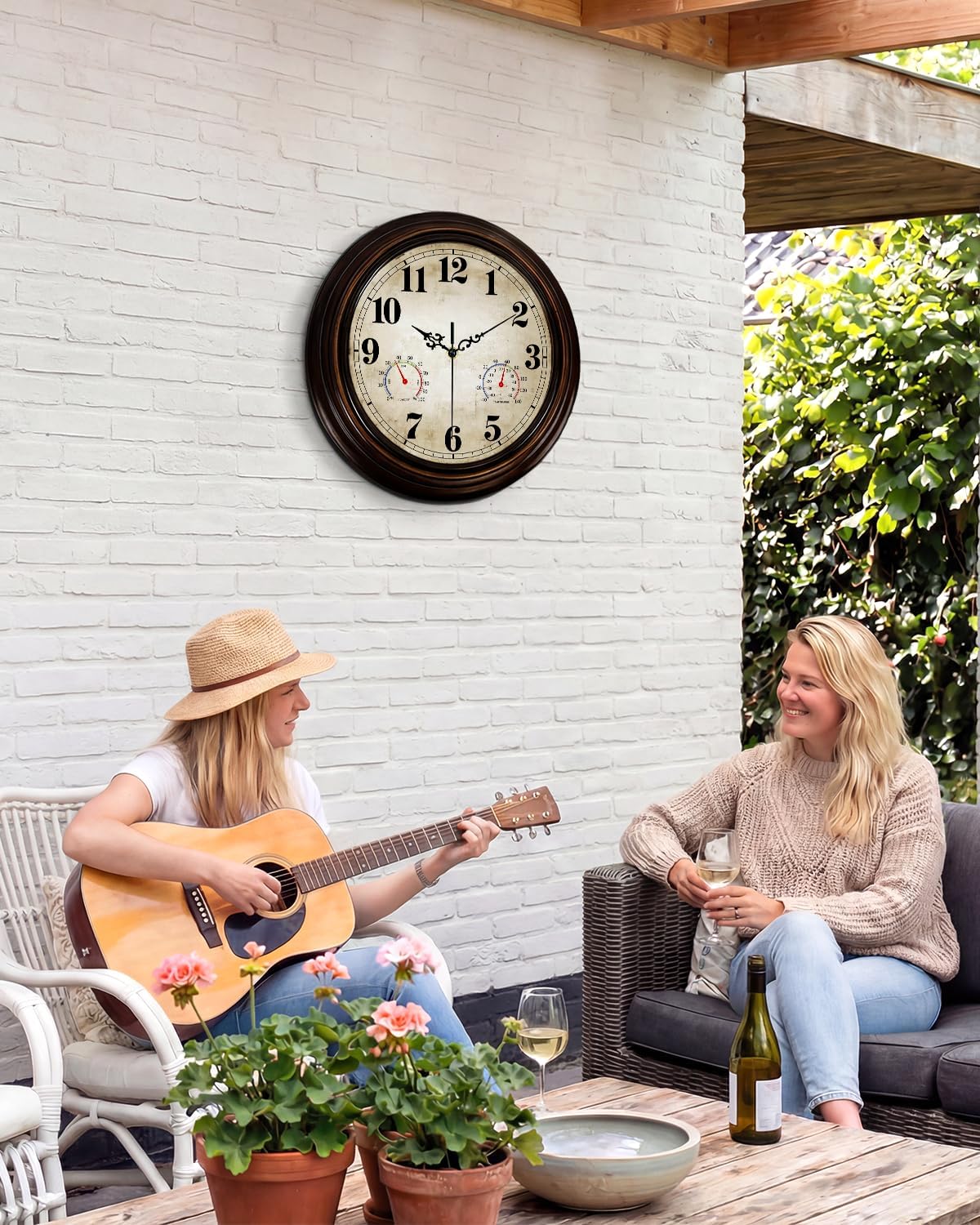Vintage Wall Clock 13 Inch Quartz Silent Non-Ticking Analog Clock with Thermometer and Hygrometer, Battery Operated Rustic Round Decorative Clock for Living Room Home Office Classroom