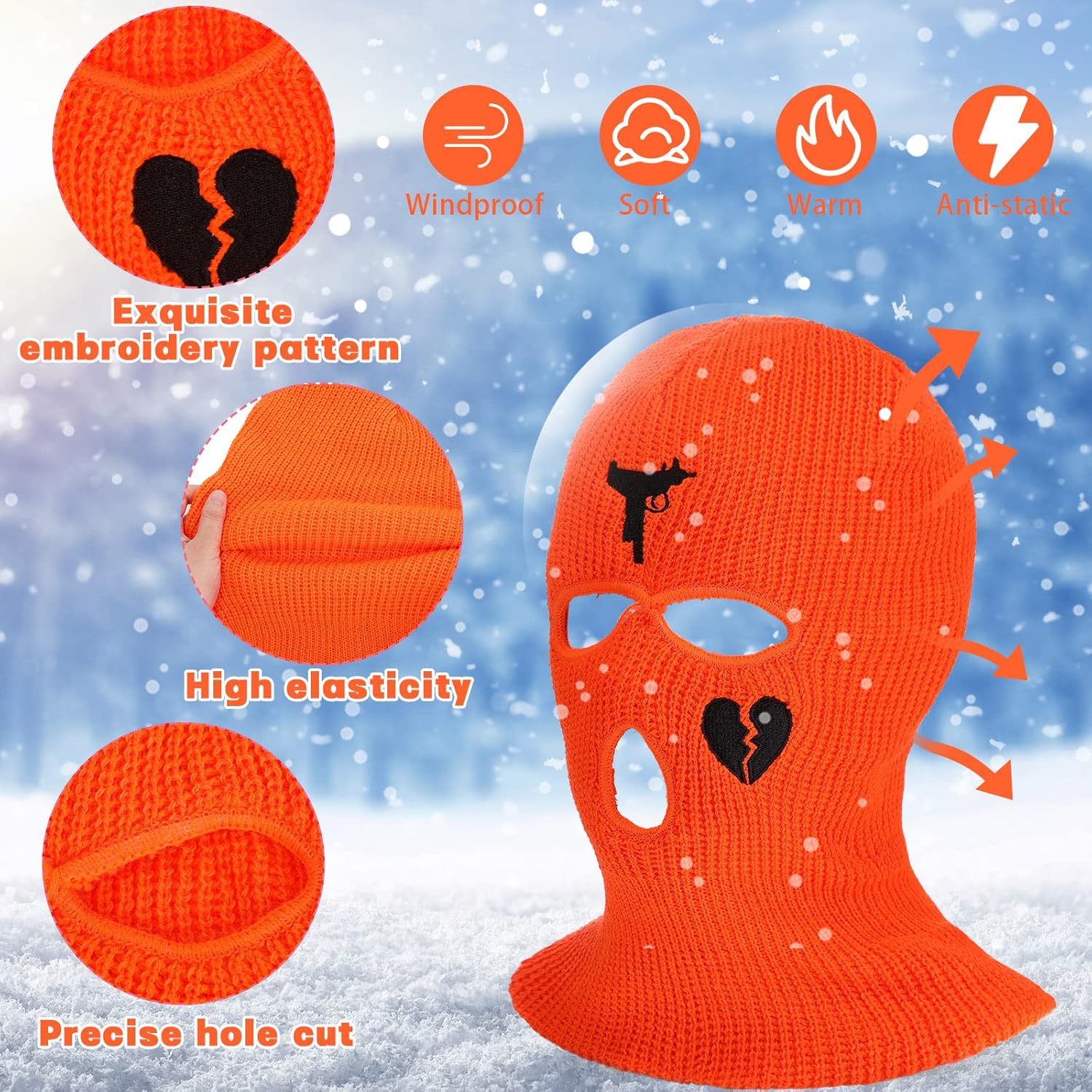 3 Hole Ski Mask Knitted Full Mask Windproof Balaclava Winter Full Face Cover Cycling Neck Warmer for Men Women - Image 3