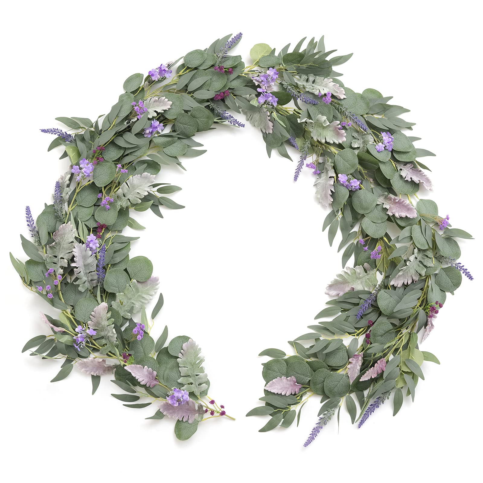 Ling's Moment Eucalyptus Flower Greenery Garland with Willow Leaves 2pcs, 5.9ft Hanging Italian Ruscus Vines Rustic Wreath Swags for Table Centerpieces Wedding Arch Decor, Lilac Flowers