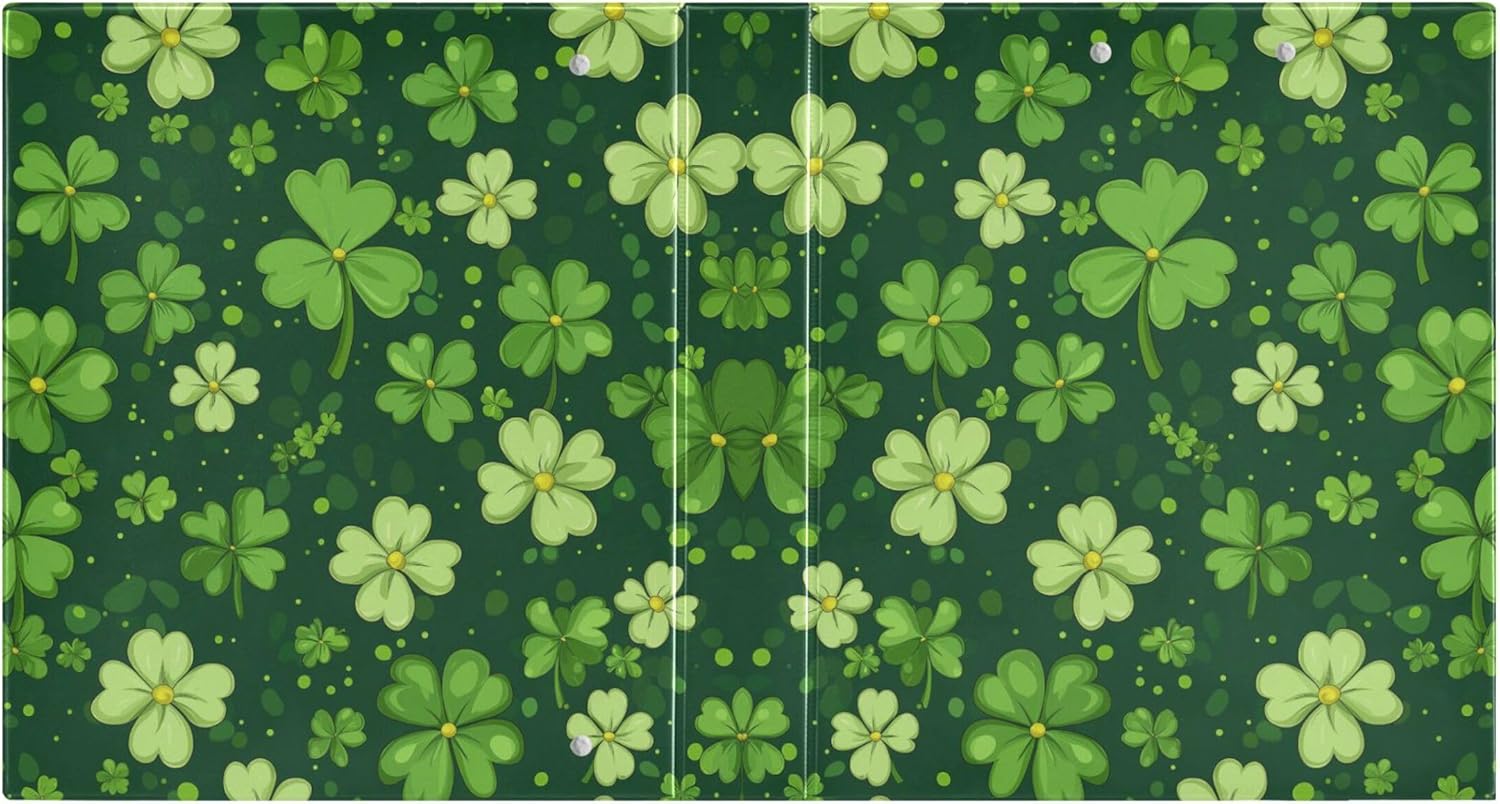 St. Patrick's Day Clover 3 Ring Binders, 1.5” Round Ring Binders with Clipboard - Letter Size, 3 Interior PVC Clear Pockets & Anti-Slip Clip for Office School Supplies, 2PCS