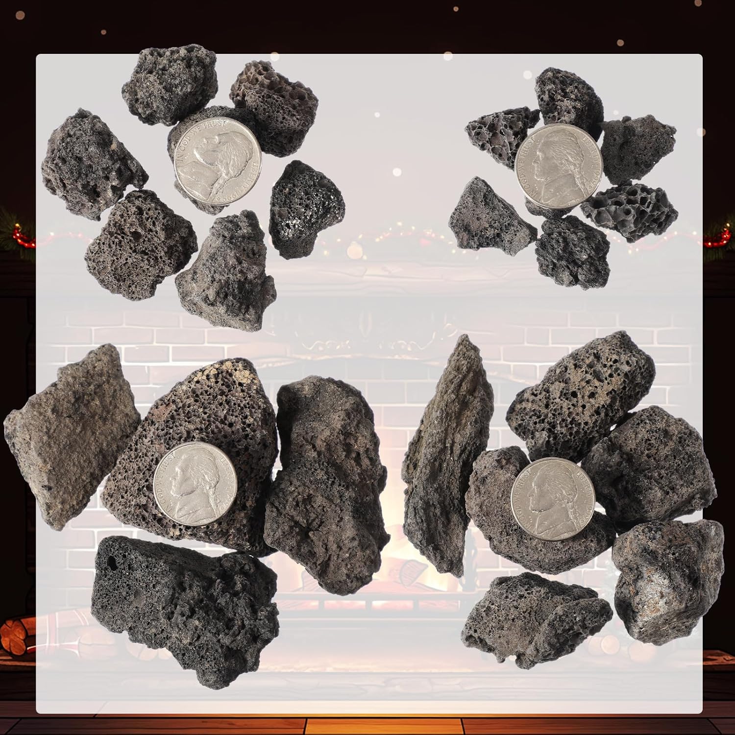 Sasylvia 15 Pcs 3'' Ceramic Fire Balls Round and 10 lb 0.8-1.6'' Small Black Lava Rocks Stones for Fire Pits, Winter Indoor & Outdoor Fireplace Gas Grill Insert Decorative Landscaping