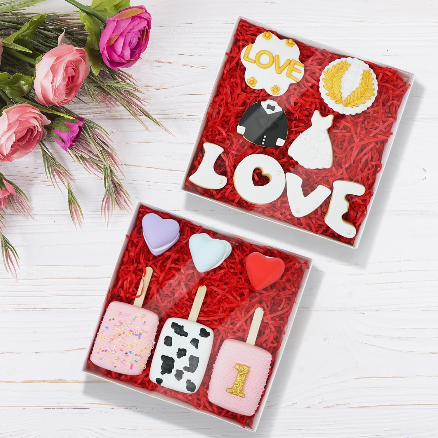 50 Pack 8 x 8 x 1.5 Inch Cookies Boxes with Full Clear Window Bakery Boxes Chocolate Covered Ores Box Treat Macaron Box for Wedding Party