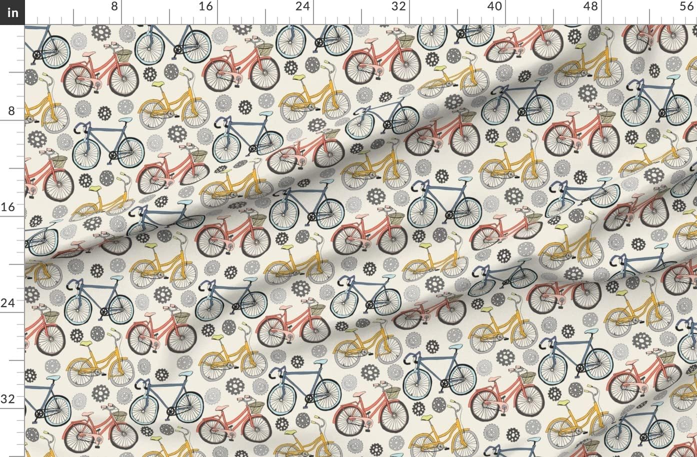Spoonflower Fabric - Cycling Gears Race Bike Bicycle Sport Printed on Organic Cotton Sateen Fabric by The Yard - Sewing Quilting Apparel Home Decor
