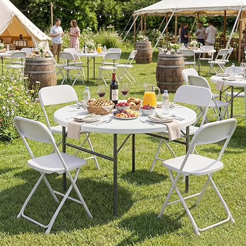 Miniatura 38 de Magshion Sillas plegables de plástico, paquete de 4 sillas de comedor plegables para bodas, fiestas, eventos, exteriores, interiores, silla ligera