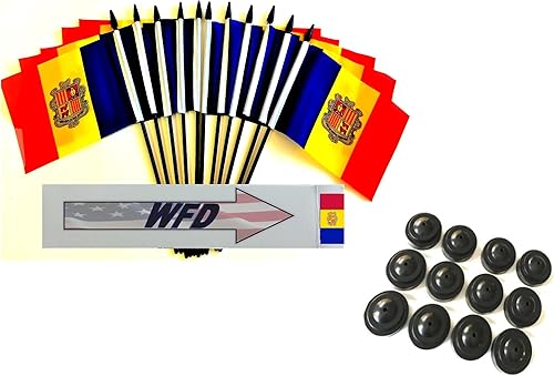 Miniatura 59 de Una docena de banderas y bases de escritorio Nauru, 12 banderas de poliéster en miniatura para oficina y pequeñas con 12 soportes negros Banderas