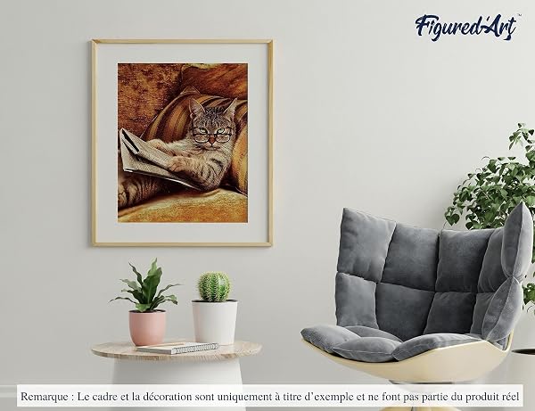 Figured'Art Peinture par Numéro Adulte Chat Connaisseur - Activité Manuelle Kit de Loisir Créatif DIY Numéro d'Art Complet - 40x50cm sans châssis en bois - 4
