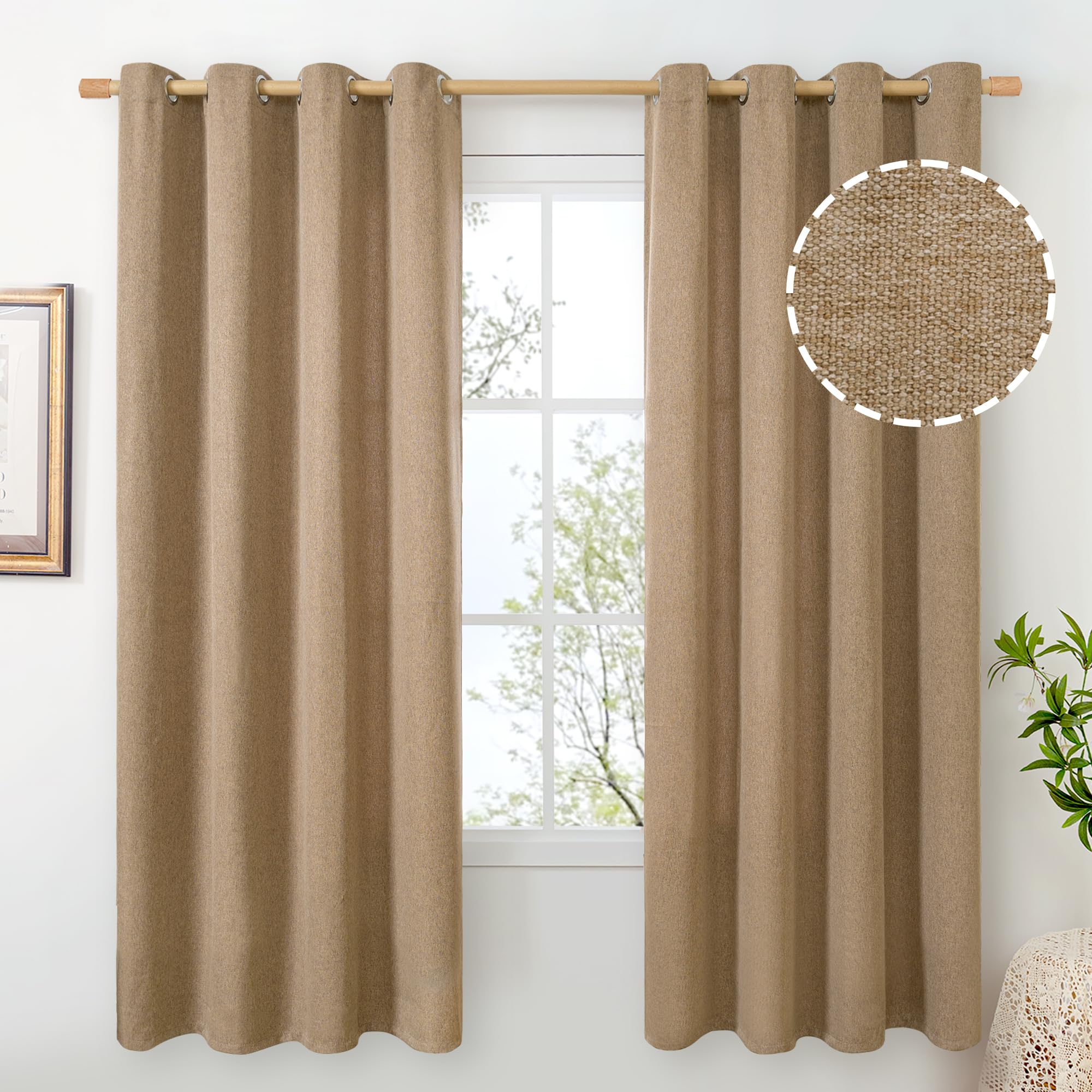 BGment Camel Linen Curtains 72 Inch Length for Living Room 2 Panels, Thick Burlap Semi Sheer Window Treatments Light Filtering Drapes with Grommet for Bedroom Farmhouse, Each 52 Inch Wide