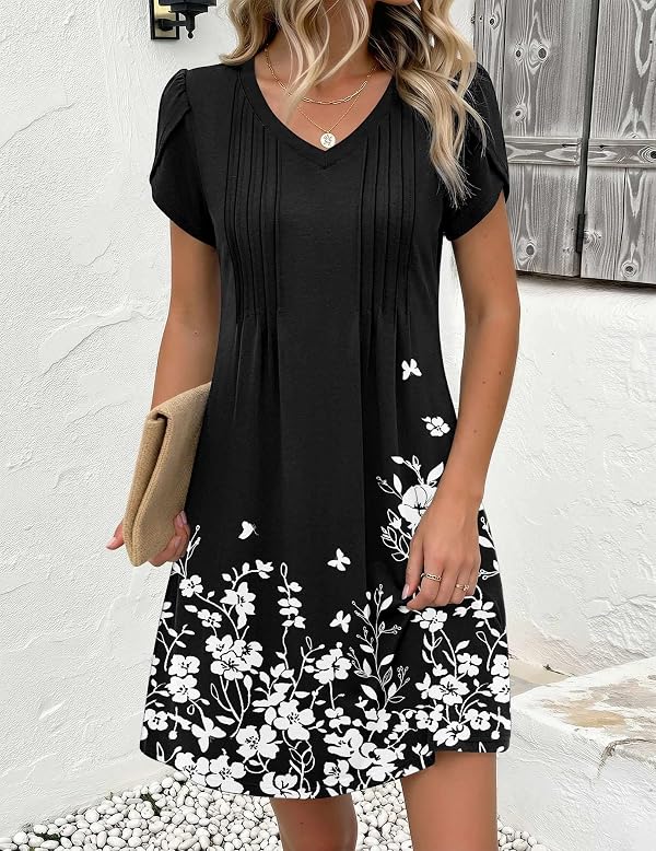 Zeagoo Summer Dresses for Women Casual Floral Dress 2026 Womens Pleated Dresses Black Floral A Line Dress, Black Floral 01 by Zeagoo - Used condition - Image 3