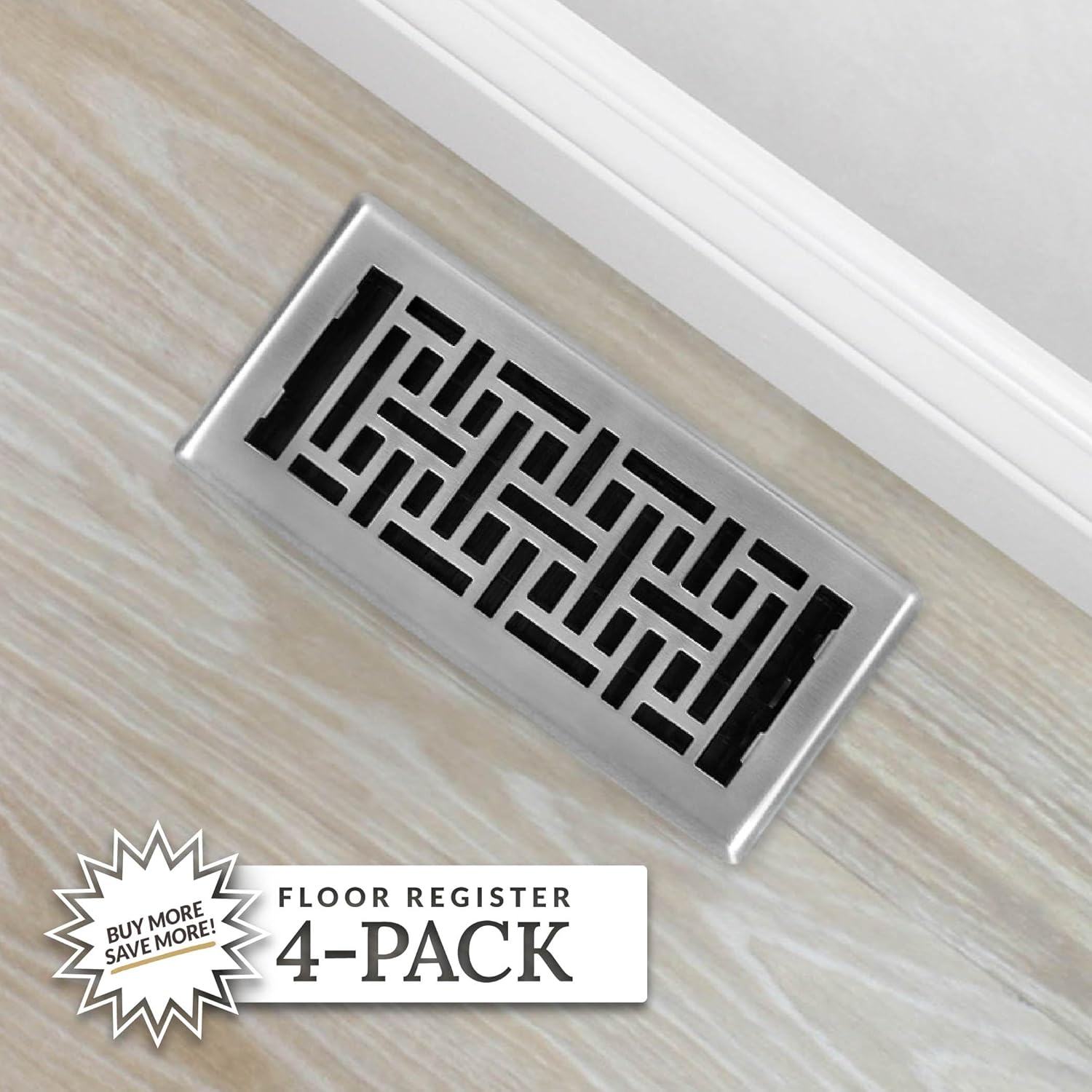 Decor Grates (4-Pack) AJH410-NKL Oriental Floor Register, 4x10 Inches, Brushed Nickel Finish