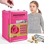GuDoQi Piggy Bank for Girls Electronic Coin Money Bank Toy for 3 4 5 6 7 8 9 10 Year Old Children, Mini ATM Cash Coin Saving Box for Birthday Gifts Kids Age 3-10, Rose