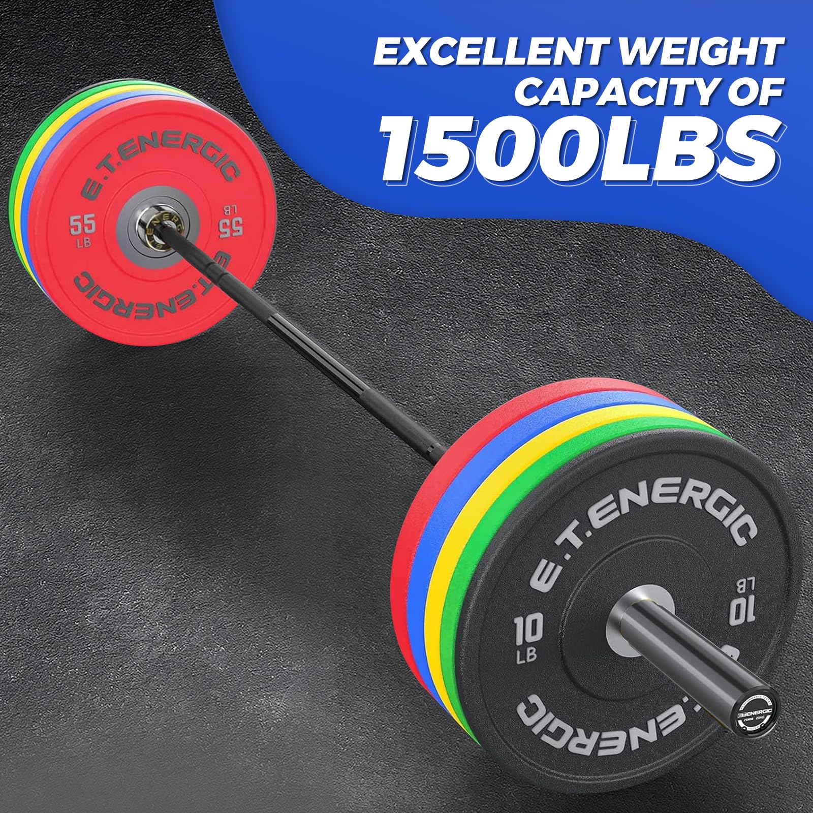 Barra per bilanciere olimpico da 20 kg, colore nero, capacità 680 kg, per sollevamento pesi, powerlifting, esercizi in palestra a casa, con maniche rigide cromate per piatti olimpici da 5,1 cm