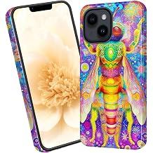 for iPhone 14 Case,Dual-Layer Hybrid Phone Cover with Military-Grade Protection, Durable Shockproof & Anti-Scratch Design, Non-Slip Grip,Psychedelic Rainbow Bee