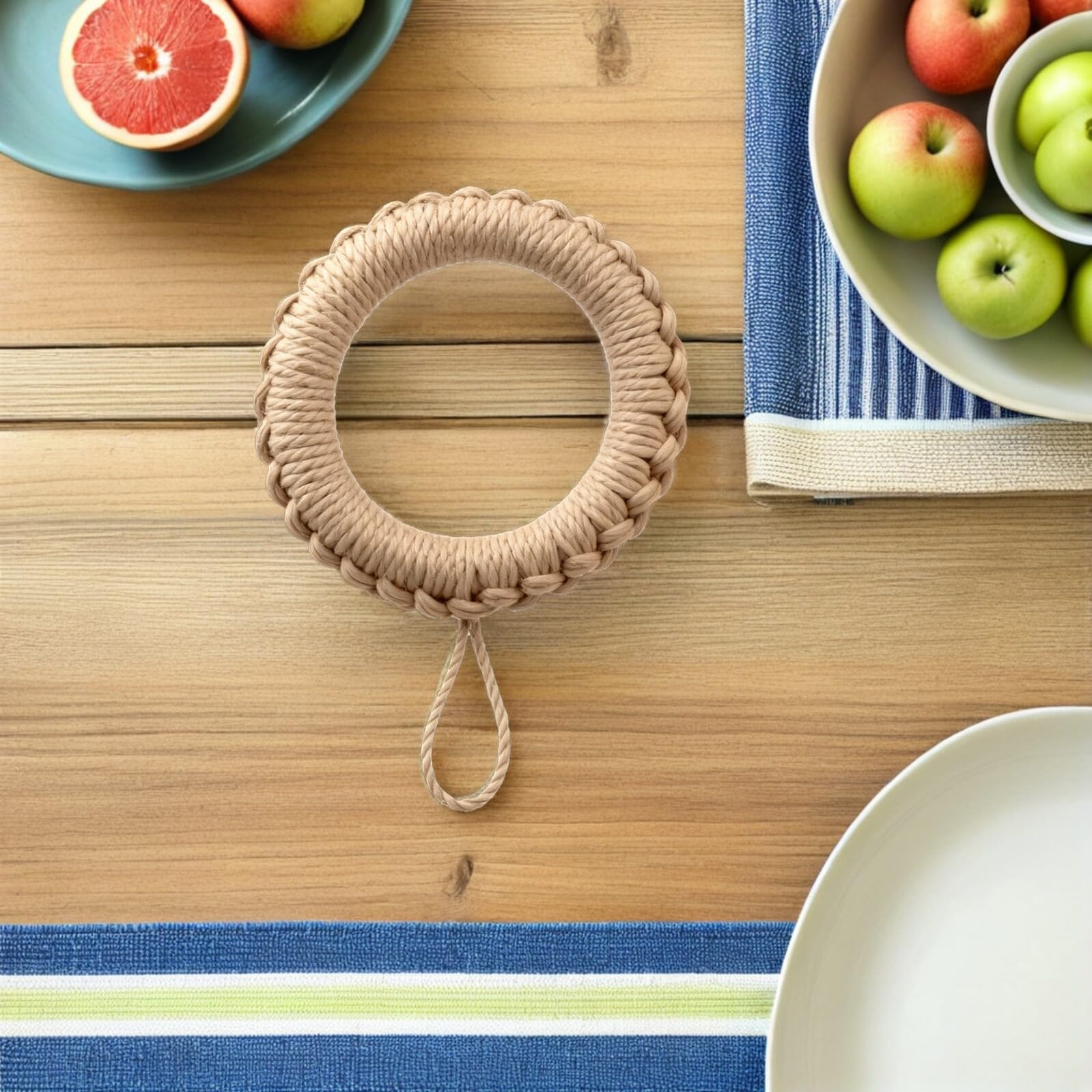 Salvamanteles de Cocina Redondos Tejidos de Yute 2 Piezas 19 CM y 14 CM Resistentes al Calor para Ollas y Sartenes Posavasos para Café y Decoración Rústica de Mesa de Comedor