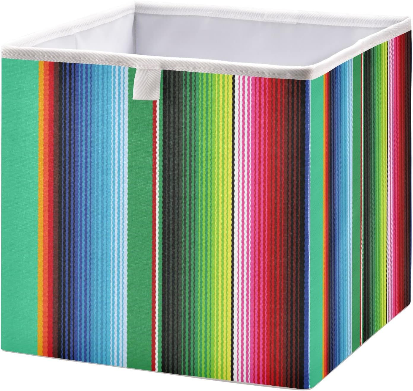 Ollabaky Mexican Rainbow Striped Cube Storage Bin, Foldable