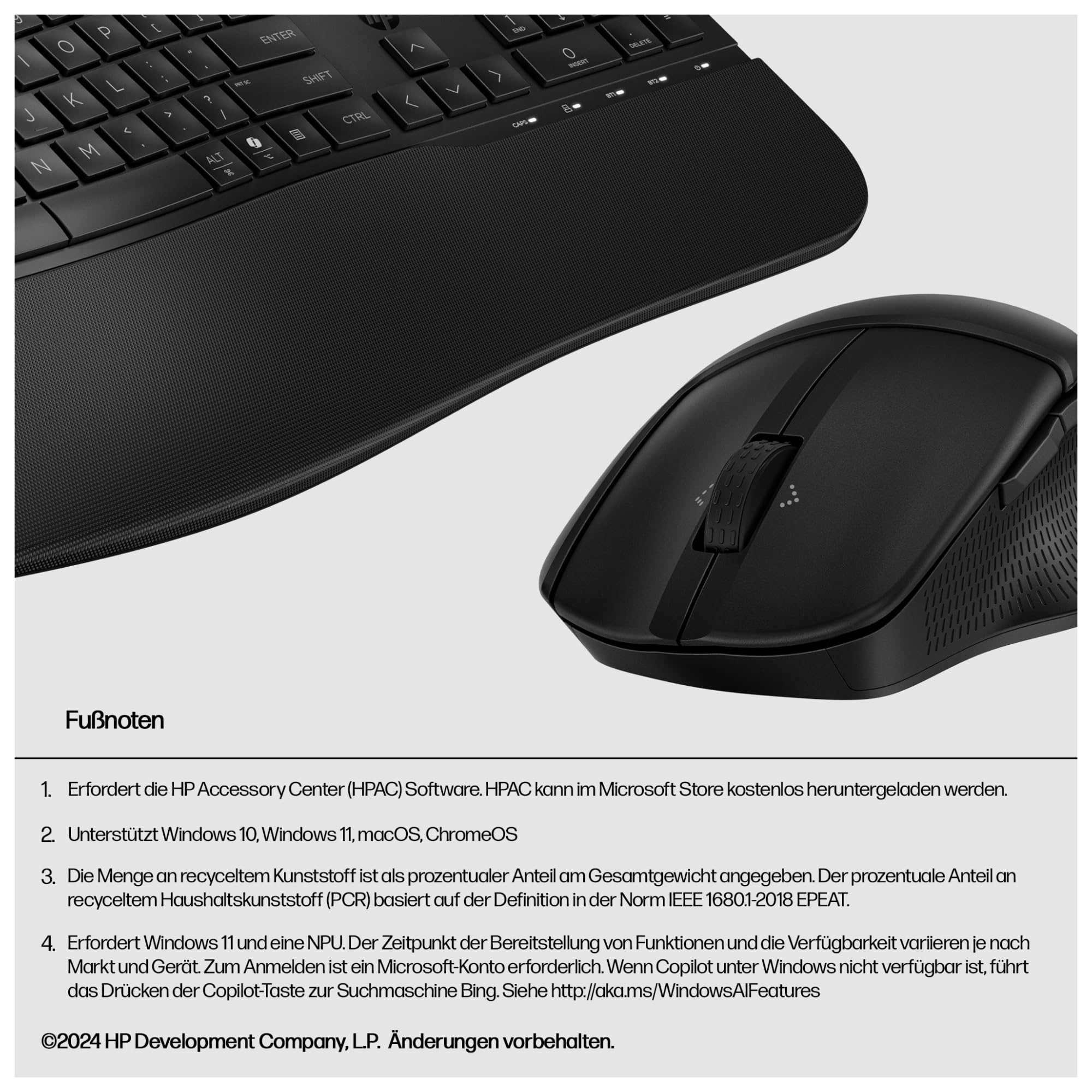 HP 680 Comfort - Tastatur-und-Maus-Set - Dual Mode, 3-Zonen-Layout, Multi-Device, 23 programmierbare Tasten, OS Auto-Detection, flacher Tastenhub - full size - kabellos - 2,4 GHz, Bluetooth - Deutsch
