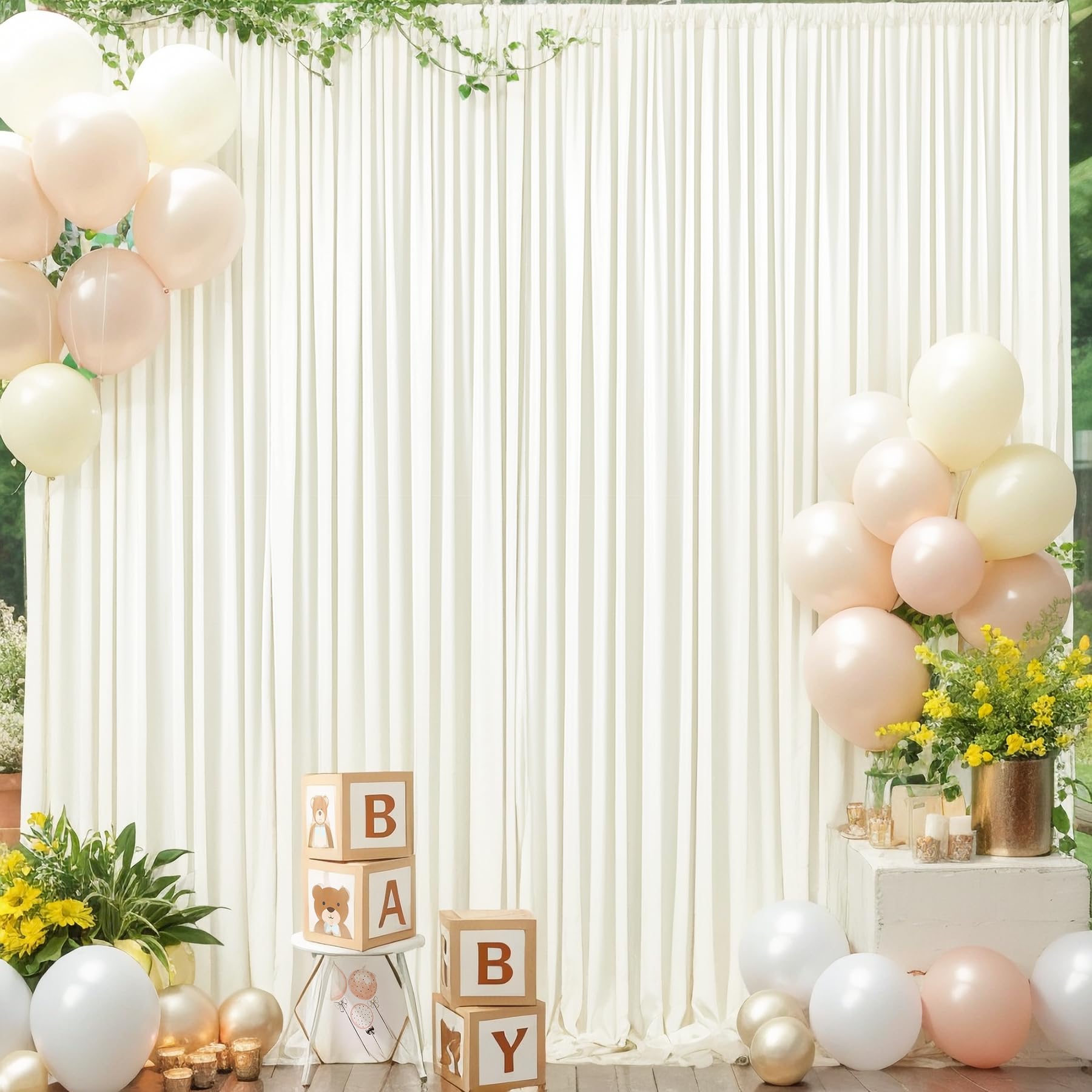 10x10 Ivory Backdrop Curtain for Wedding Parties Wrinkle Free Ivory Photo Curtains Backdrop Drapes Fabric Decoration for Baby Shower Photoshoot 5ft x