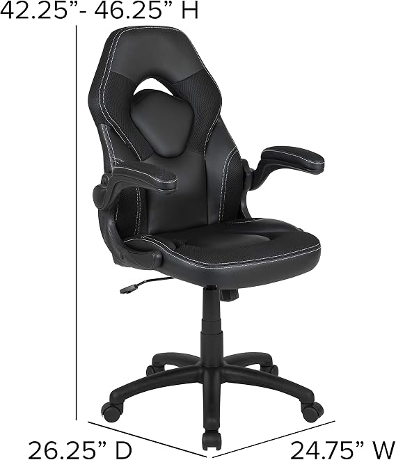 BizChair Gaming Chair, Racing Style Ergonomic Office Chair, Adjustable Swivel Computer Chair with Flip-Up Arms, Black LeatherSoft