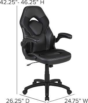 BizChair Gaming Chair, Racing Style Ergonomic Office Chair, Adjustable Swivel Computer Chair with Flip-Up Arms, Black LeatherSoft
