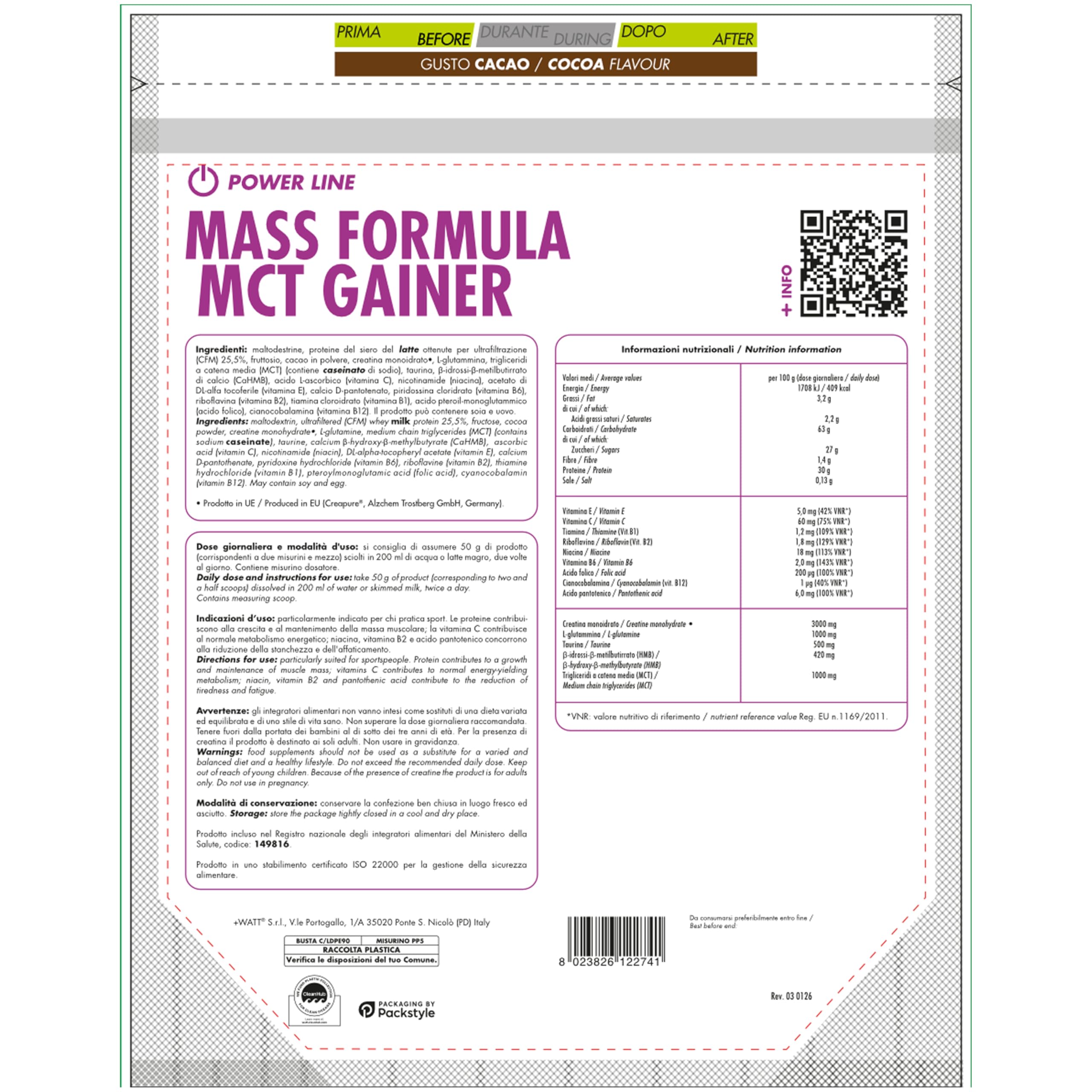 Mass Formula MCT gainer - Sostegno per i Tuoi Workout Più Intensi - Formato: 2 lb (907 g) - Gusto Cacao