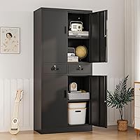 Vista 7 de Gabinete de almacenamiento de metal, gabinete de almacenamiento con bloqueo de 71 pulgadas con estantes ajustables y 2 cajones, gabinetes de acero