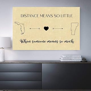 Long Distance Relationships Gifts Map Florida Vermont - Distance Means So Little, When Someone Means So Much FL VT - Distance Gift for Family, Bestfriend Canvas Wall Art 24"x16"