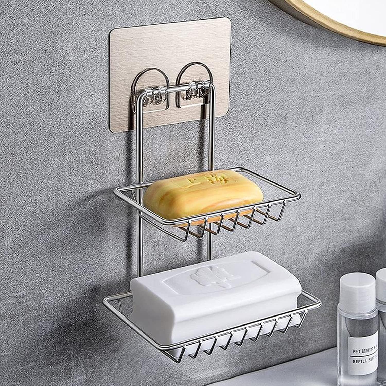 Planet Wall Mounted Double Layer Soap Dish Holder Stainless Steel Wall Hanging Soap Storage Rack for Kitchen Bathroom-with Self Adhesive Magic Sticker - Pack of 3 (Chrome) (B0CZXTJX64) Amazon Price History, Amazon Price Tracker
