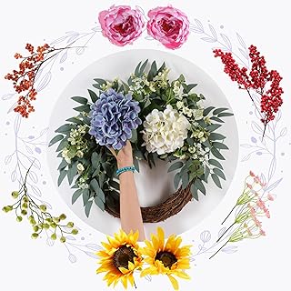 4 in1 All-Season Interchangeable Grapevine Wreath, DIY Kit with Silk Flo...
