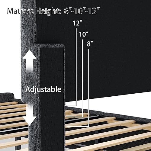 Miniatura 7 de LIDYUK - Marco de cama Queen con cabecero ajustable, marco de cama tapizado en bouclé tamaño Queen, marco de cama de plataforma con soporte de