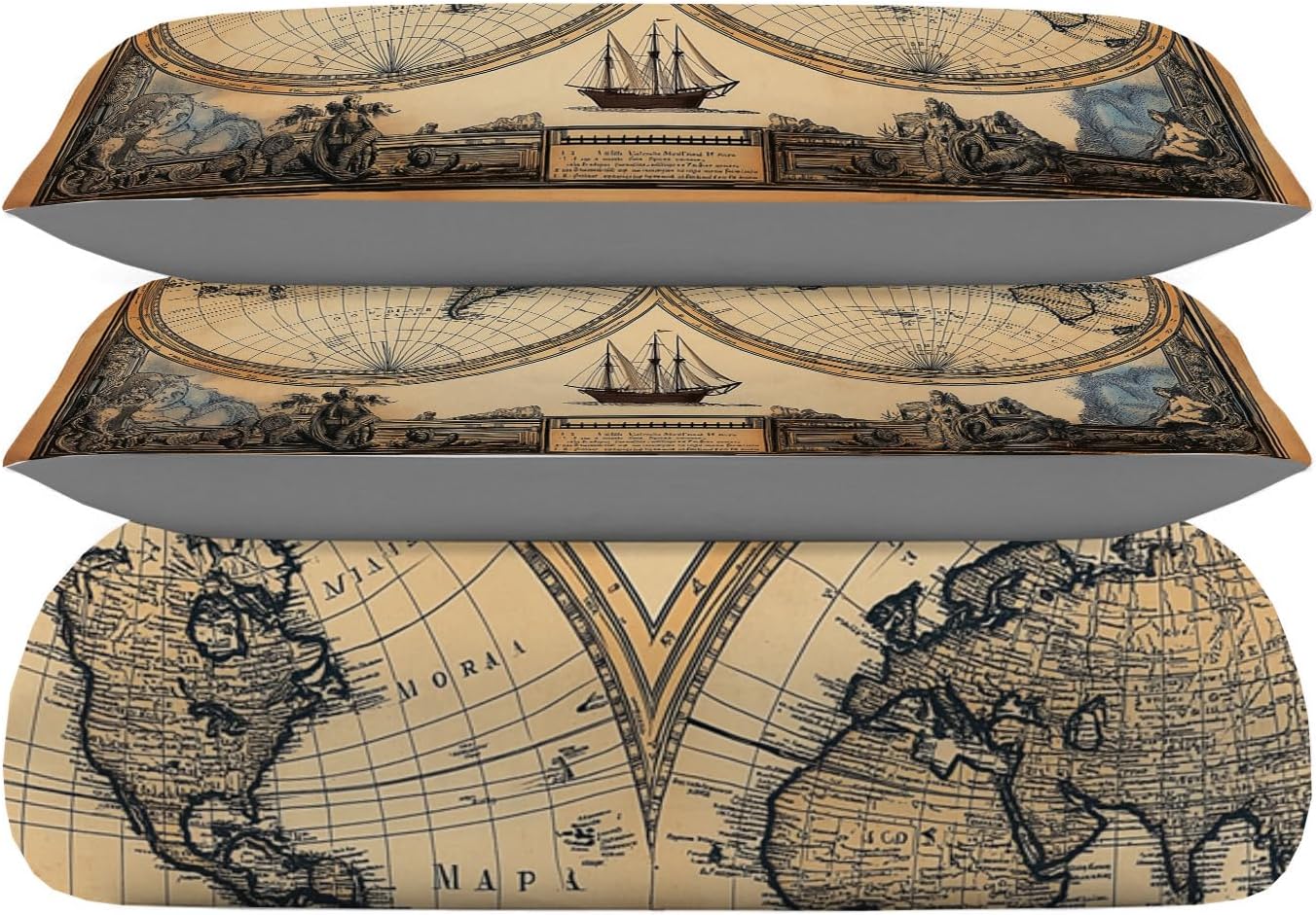 Vintage world map Duvet Cover Comforter Cover Jungle Animals Pattern Bedding Set For Kids Adults Cute Cartoon Vintage Map Printed Bedspread Cover Twin size Bedclothes Zipper (No Comforter)