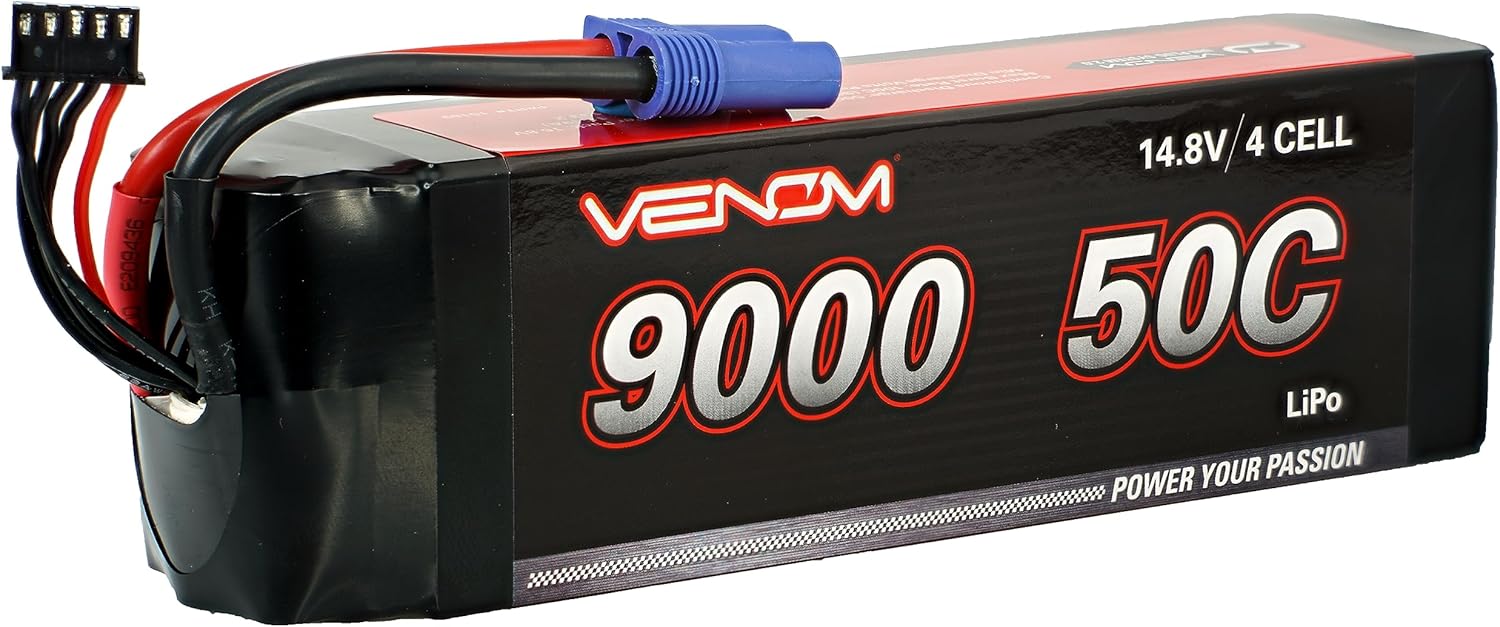 Venom Drive Series 50C 4S – Batería LiPo RC de 9000 mAh 14.8 V, polímero de litio de 4 celdas, conector de silicona suave y compatible con 2WD, 4WD,