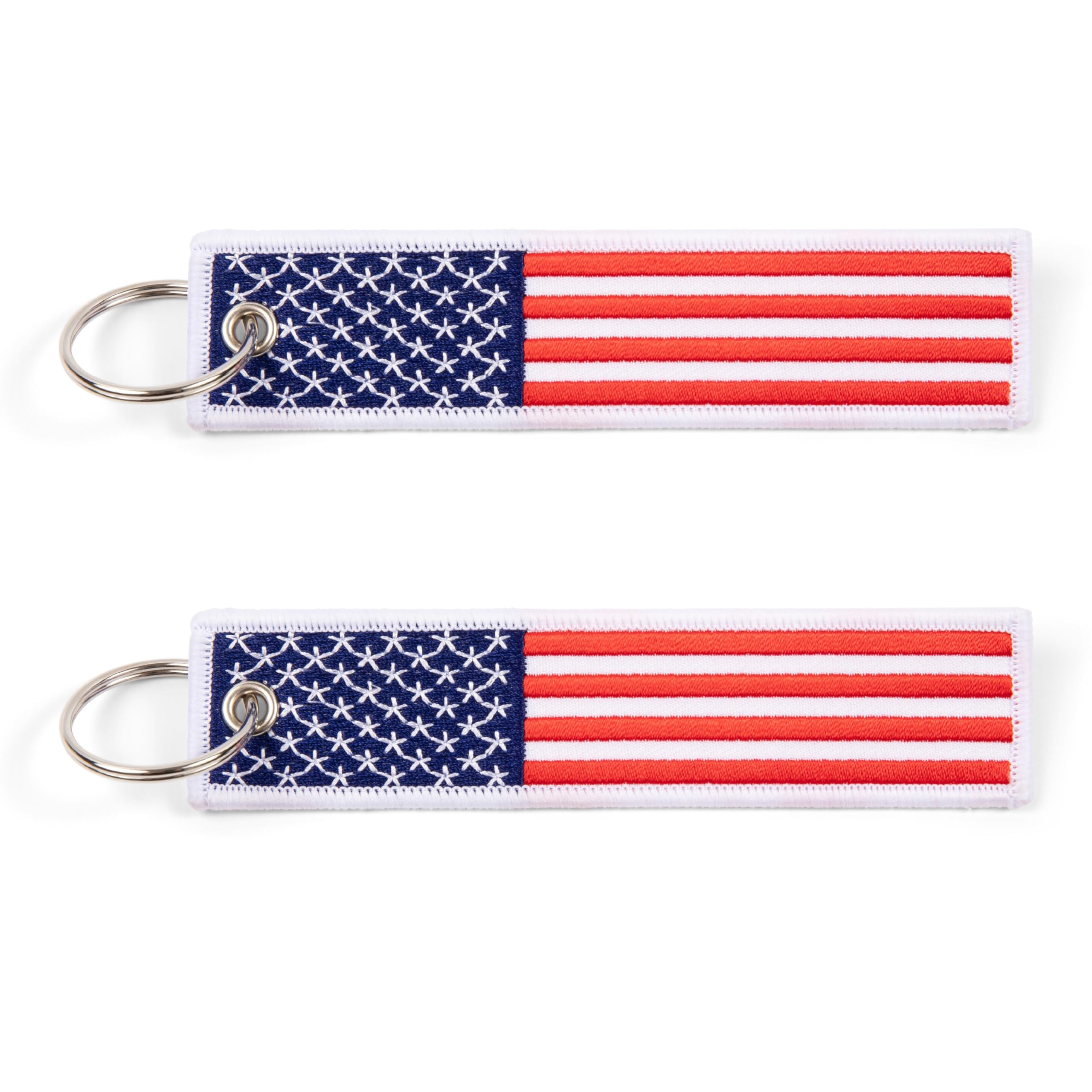 Great 1 American Flag Keychain Tag with Key Ring & Carabiner 2-Pack (Red White Blue)