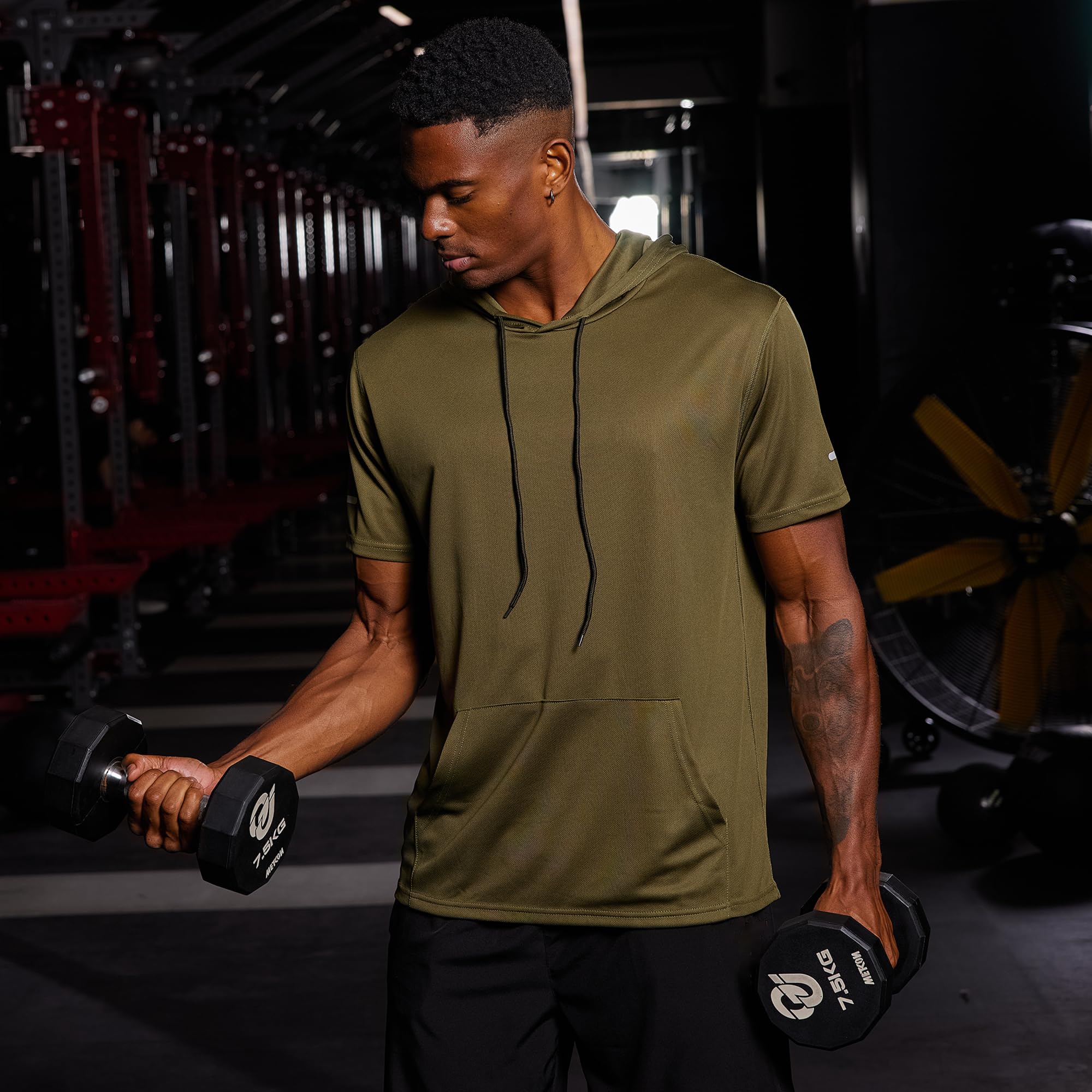 frueo Paquete de 3 Camisetas Deportivas de Malla de Manga Corta Que absorben la Humedad para Hombre, 00550 Negro Gris Verde, X-Large