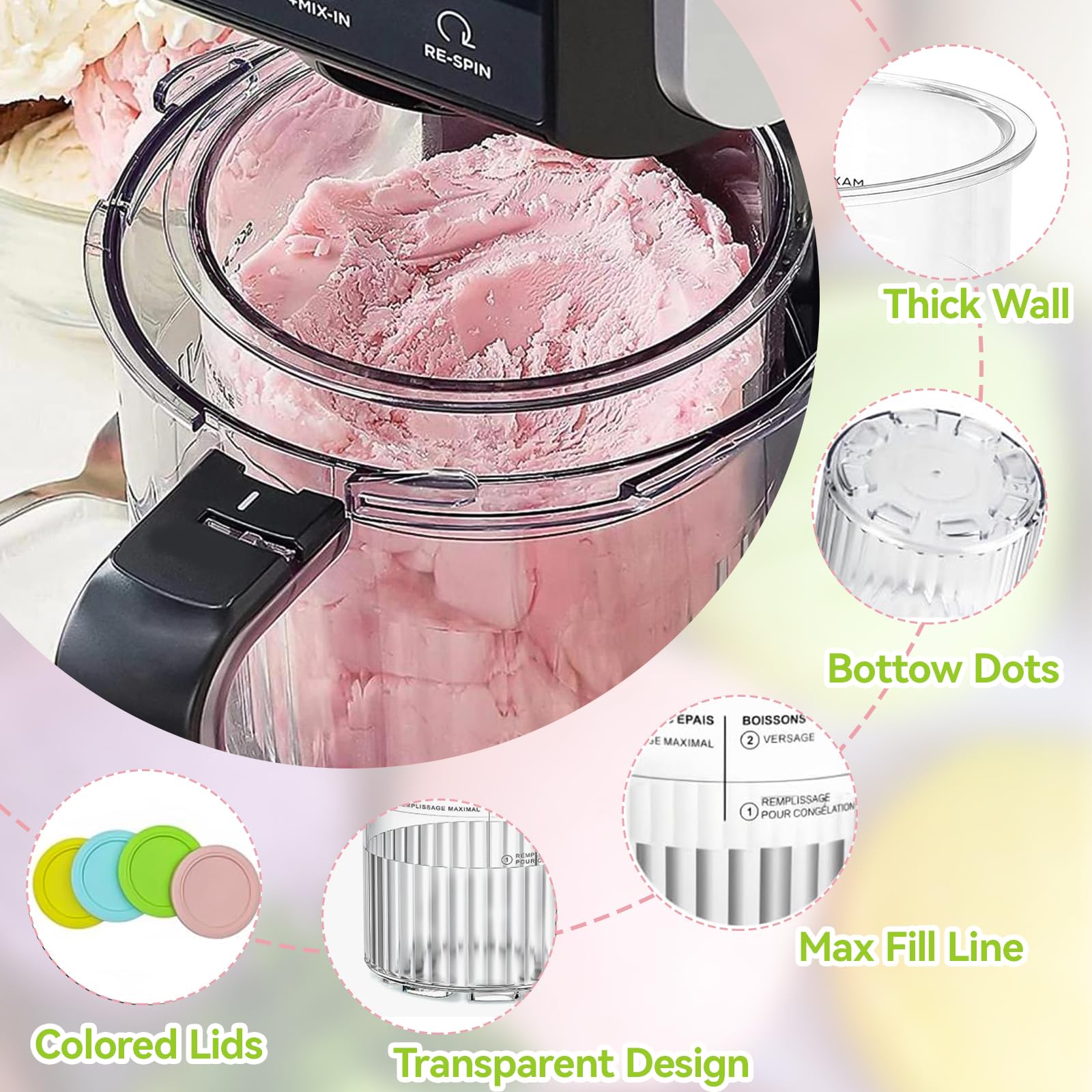 XUNIVERS 4PCS Pot pour Ninja Creamy Deluxe,680 ML Récipient pour ninja Creami pour NC500 NC501,Bacs À Crème Glacée avec Couvercle Et Cuillère,Accessoires per macchine del gelato - 5