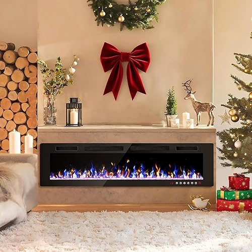 Miniatura 6 de Chimenea eléctrica de 72 pulgadas, lugares ultrafinos para chimenea eléctrica, empotrados y montados en la pared con control remoto y pantalla