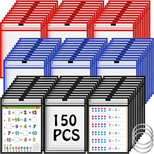 Teling 150 bolsillos de borrado en seco, reutilizables, fundas de plástico para pedidos de trabajo, fundas de plástico para pedidos de trabajo a