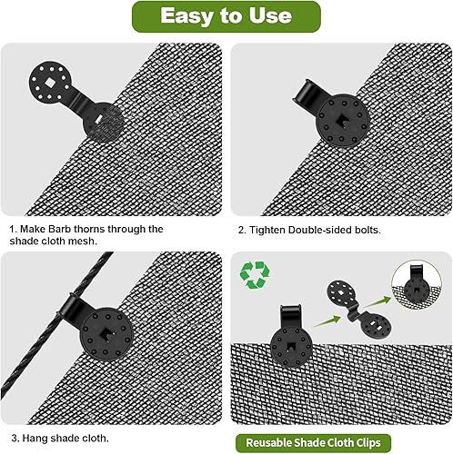 Miniatura 4 de Clips redondos de plástico negro para sombra, pinzas de plástico para tela de sombra, abrazadera de plástico para red de sombra, red antipájaros,