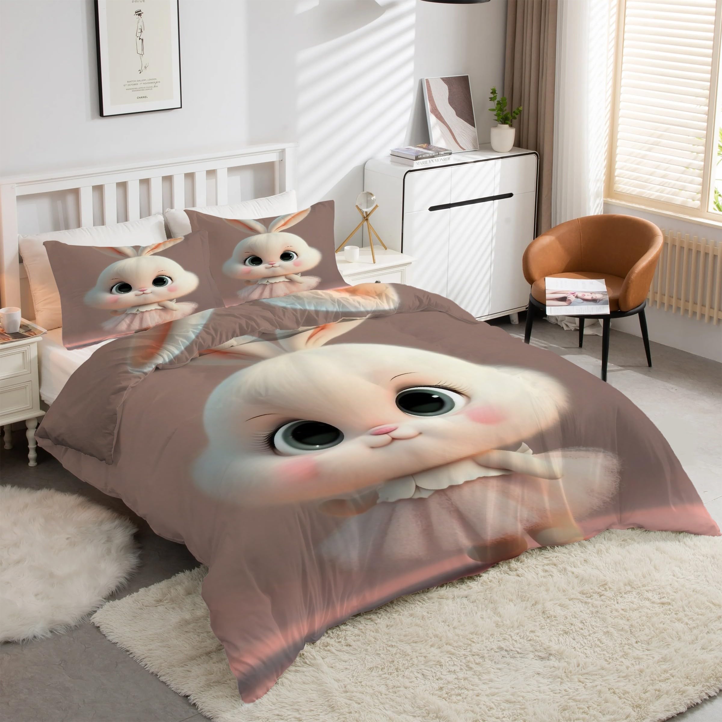 Housse de couette 160x200 dessin animé lapin, une parure 3 pièces idéale pour un anniversaire