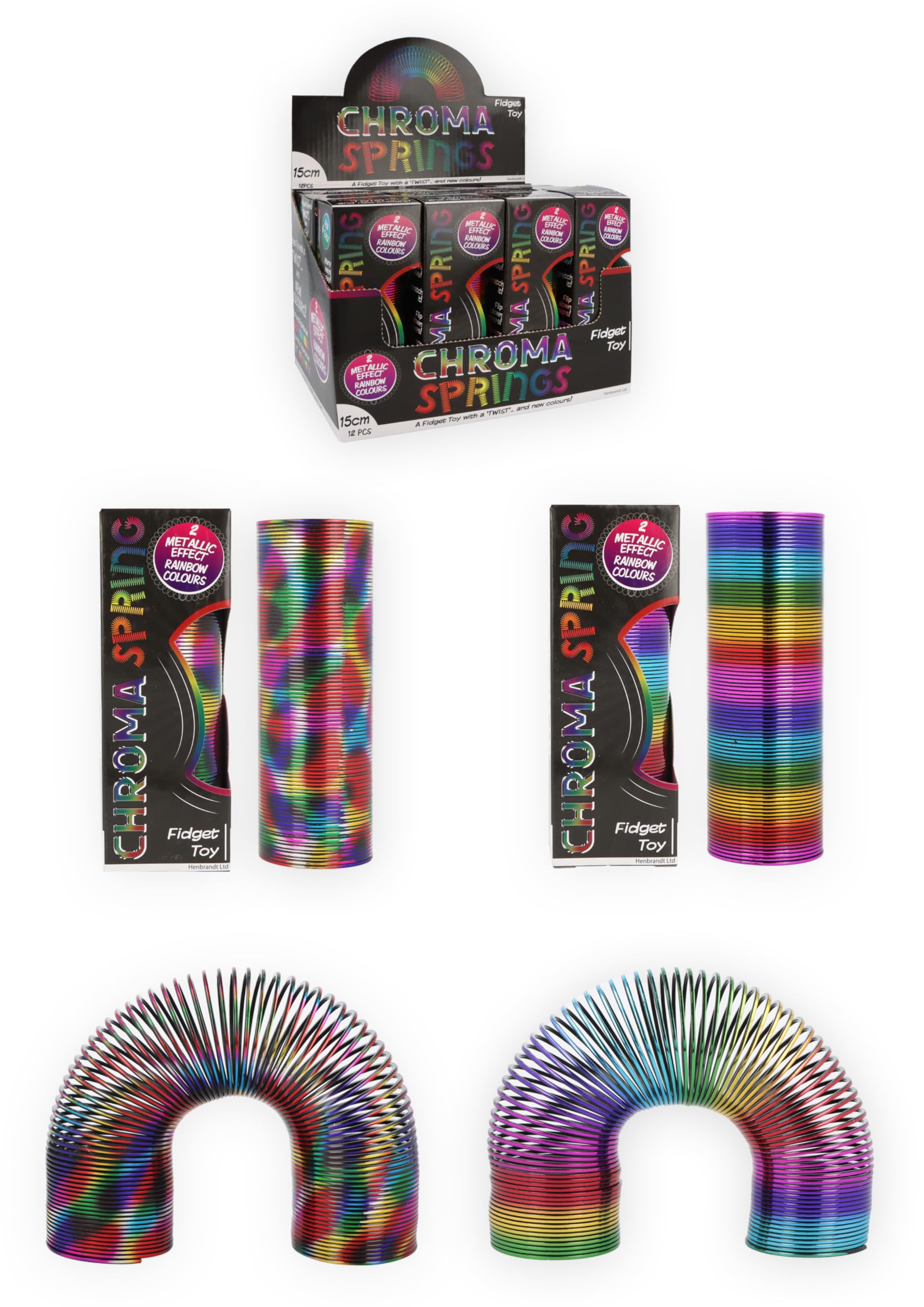 HENBRANDT 6 x Chroma Spring Fidget Toys - Rainbow Coil Sensory Fidgets Stress Relief Twist Coils for Children Adults Party Favours Stocking Fillers