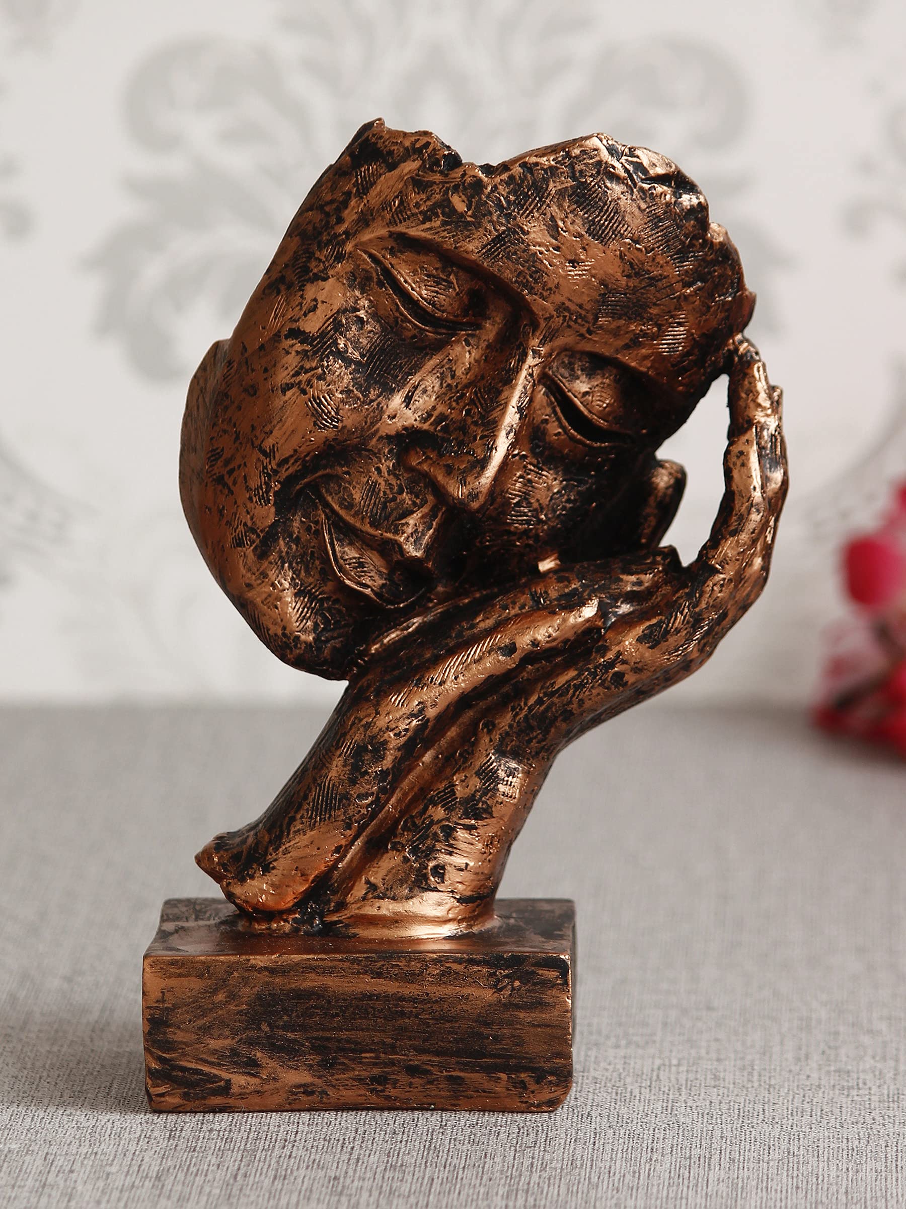 eCraftIndia Rustic Look Human Face Resting on Hands Handcrafted Polyresin Showpiece