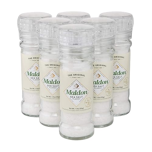 Miniatura 1 de Maldon - Molinillo de sal marina 194oz 6 unidades rellenable y ajustable Kosher natural hecho a mano Gourmet cristales pirámide