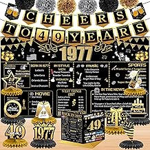 49th Birthday Decorations for Women Men, 18PCS Black Gold Back in 1977 Banner Decorations, Bday Backdrop, 49 Year Old Banner for Mother Dad, Birthday Card, 6 Paper Poms 9 Honeycomb Balls