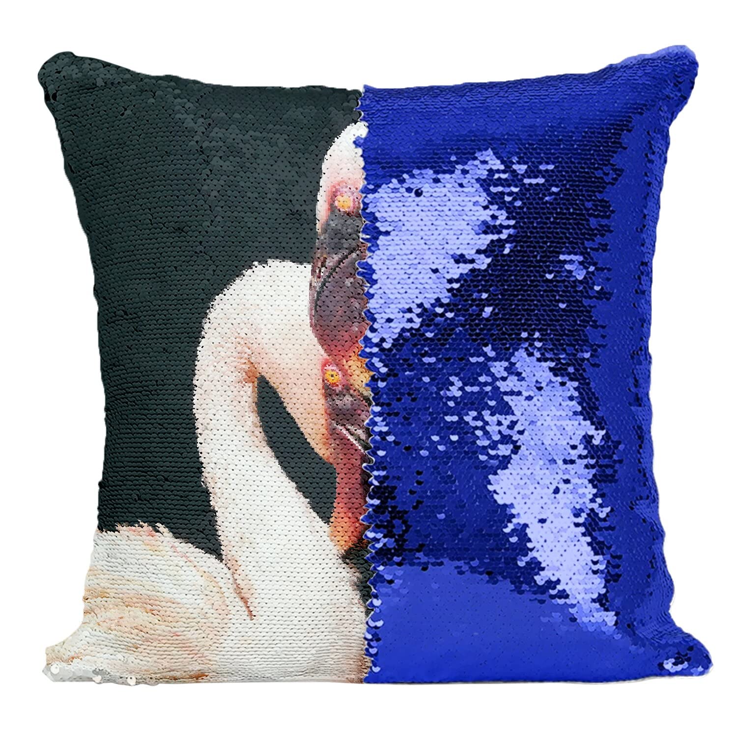Housse Sequin Bleu Flamingo Rose pour Décorer un Salon Romantique