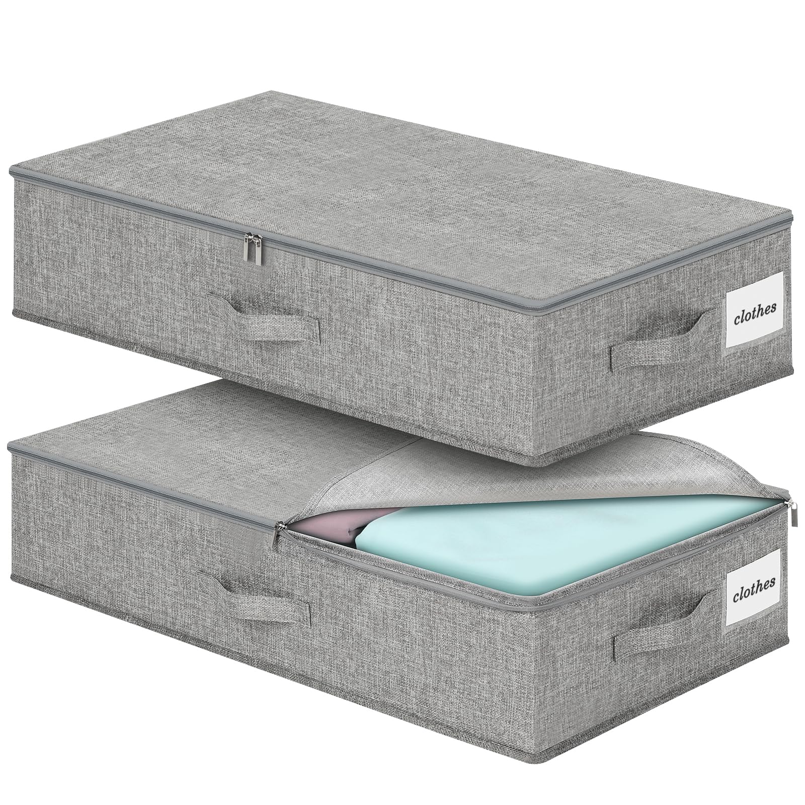 Cozary 2 Stück Unterbett Aufbewahrungsbox Stabil, Faltbare Aufbewahrungsboxen mit Deckel, 3 Griffen & Doppelreißverschluss, 76 x 38 x 17cm, Platzsparend Unterbettbox, Für Kleidung, Steppdecken, Grau Küche, Haushalt & Wohnen