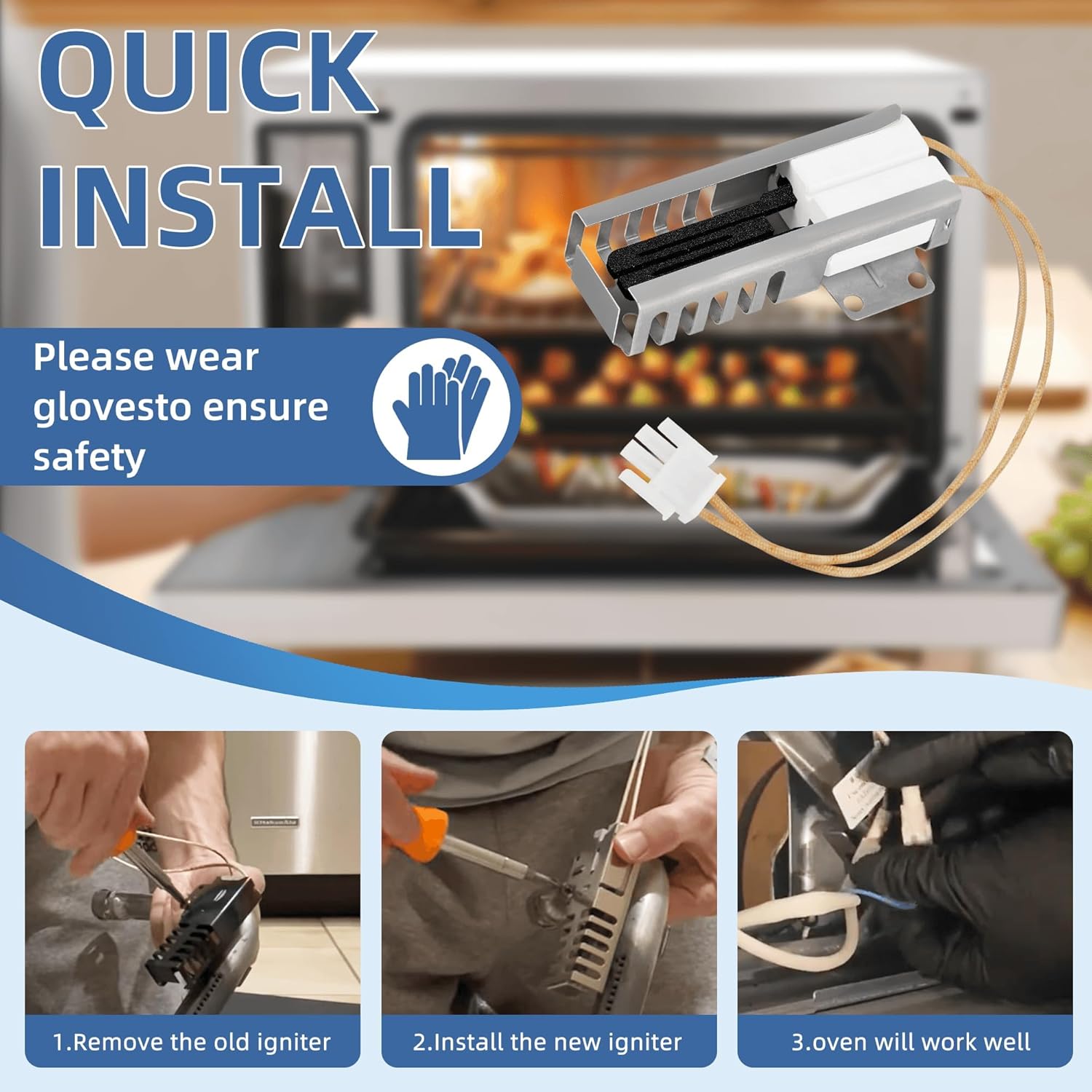 74007498 MGR4452BDW Gas Range Broil Igniter Glowbar Compatible with Maytag Whirlpool Gas Range