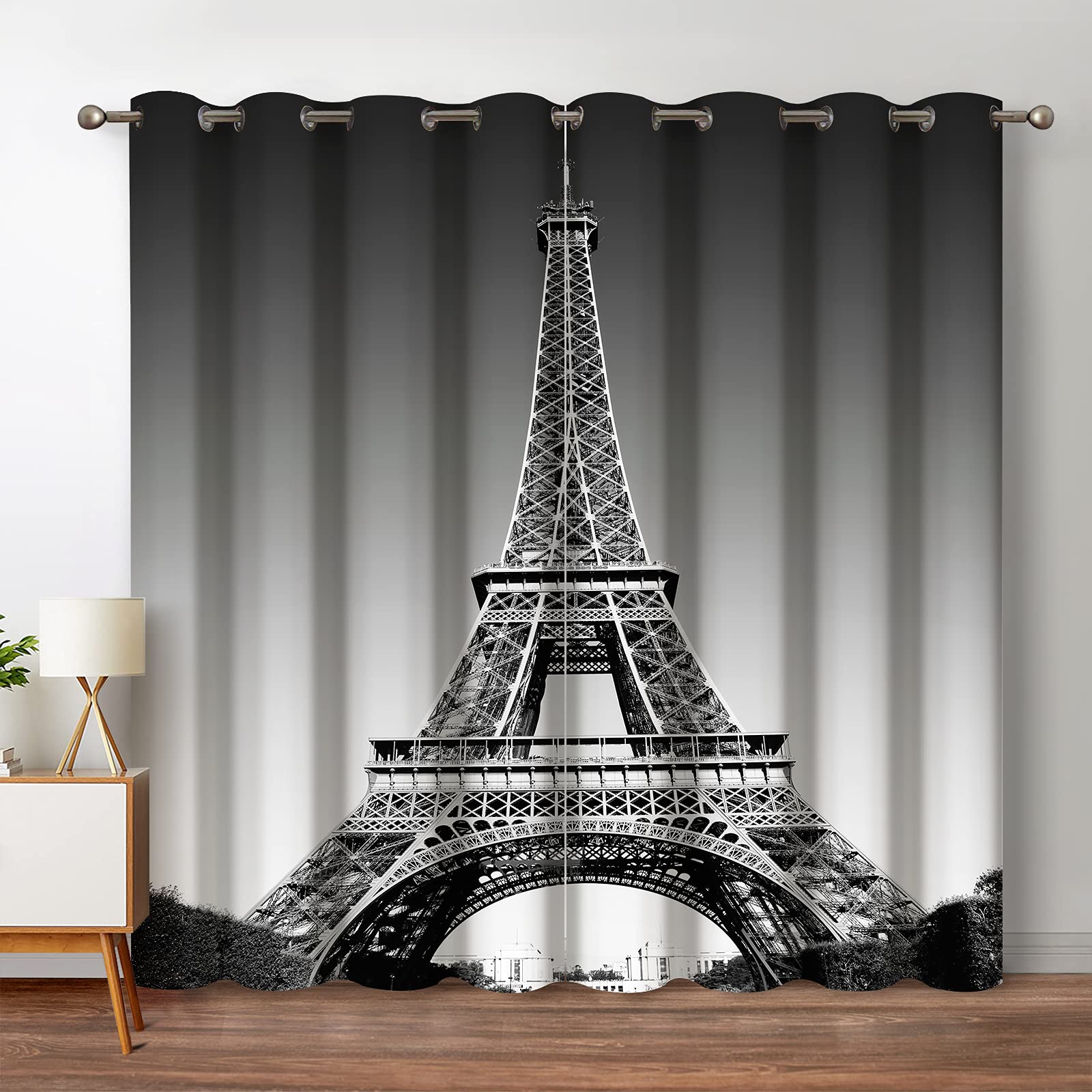 Jekeno Paris Eiffel Tower Blackout Curtains Paris Landmark Picture of Famous Place Cityscape Scene Decor for Bedroom Living Room Grommet Window Drapes