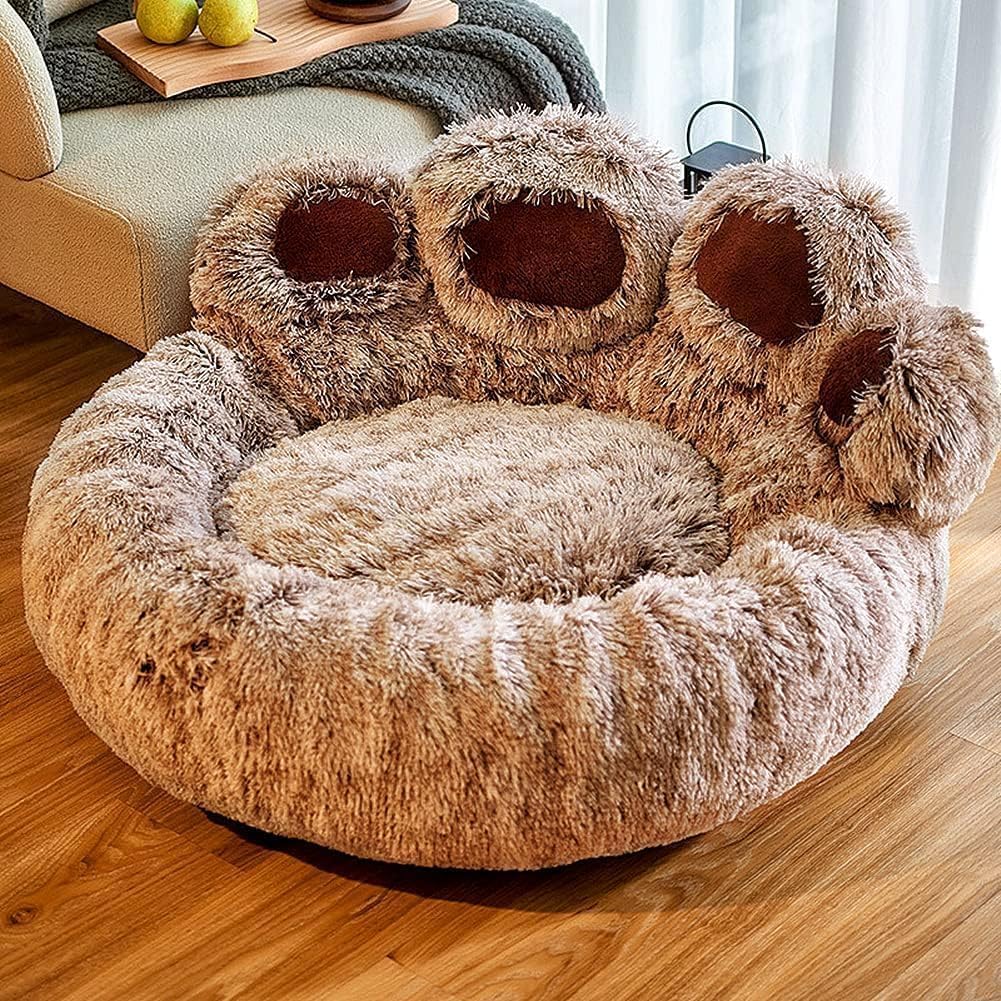 JupiterJX Fluffy Calming Dog Bed, Plush Bed For Cats & Dogs, Cute Bear Paw Shaped Comfortable Cozy Pet Sleeping Beds For Small Medium & Large Dogs, Soft Cat Cushion (Gradient Brown, 90 cm)