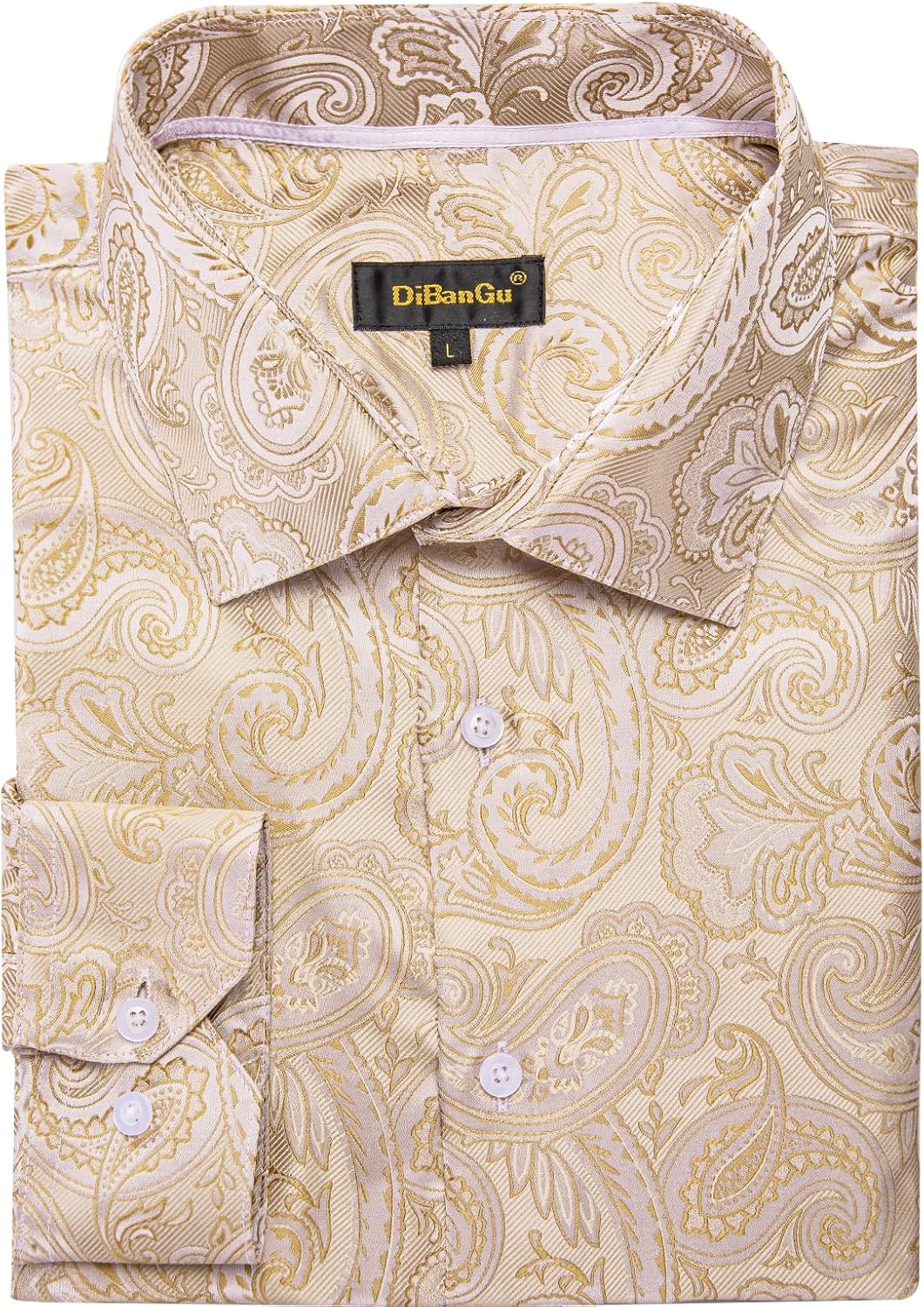 DiBanGu Men's Silk Paisley Dress Shirt Formal Long Sleeve Button-Down Casual Shirts for Wedding Party - Image 2