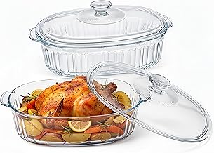 Glass Casserole With lid - 2.8 Litres, Oval Shape, Glass Bowl with lid, Food Serving Bowl, Glass bowl for Kitchen - Microwave & Oven Use Safe - Large Bowl for Serving & Mixing - Pack of 1