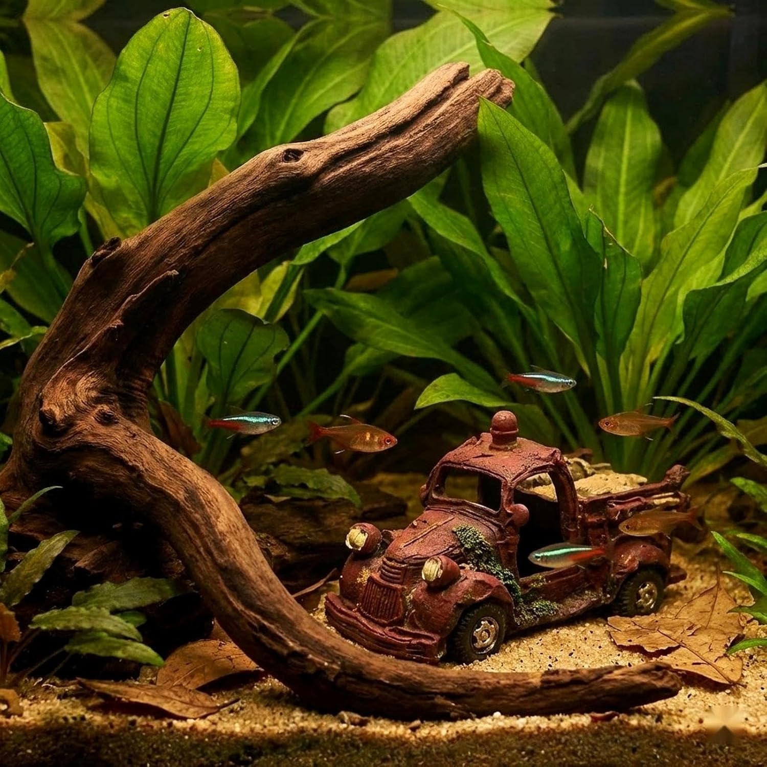 LOGOFUN Aquarium Wreck Car Decoration Simulation Wreck Car Model Resin Wrecks Cars for Fish Tank Aquarium Micro Landscape Decoration