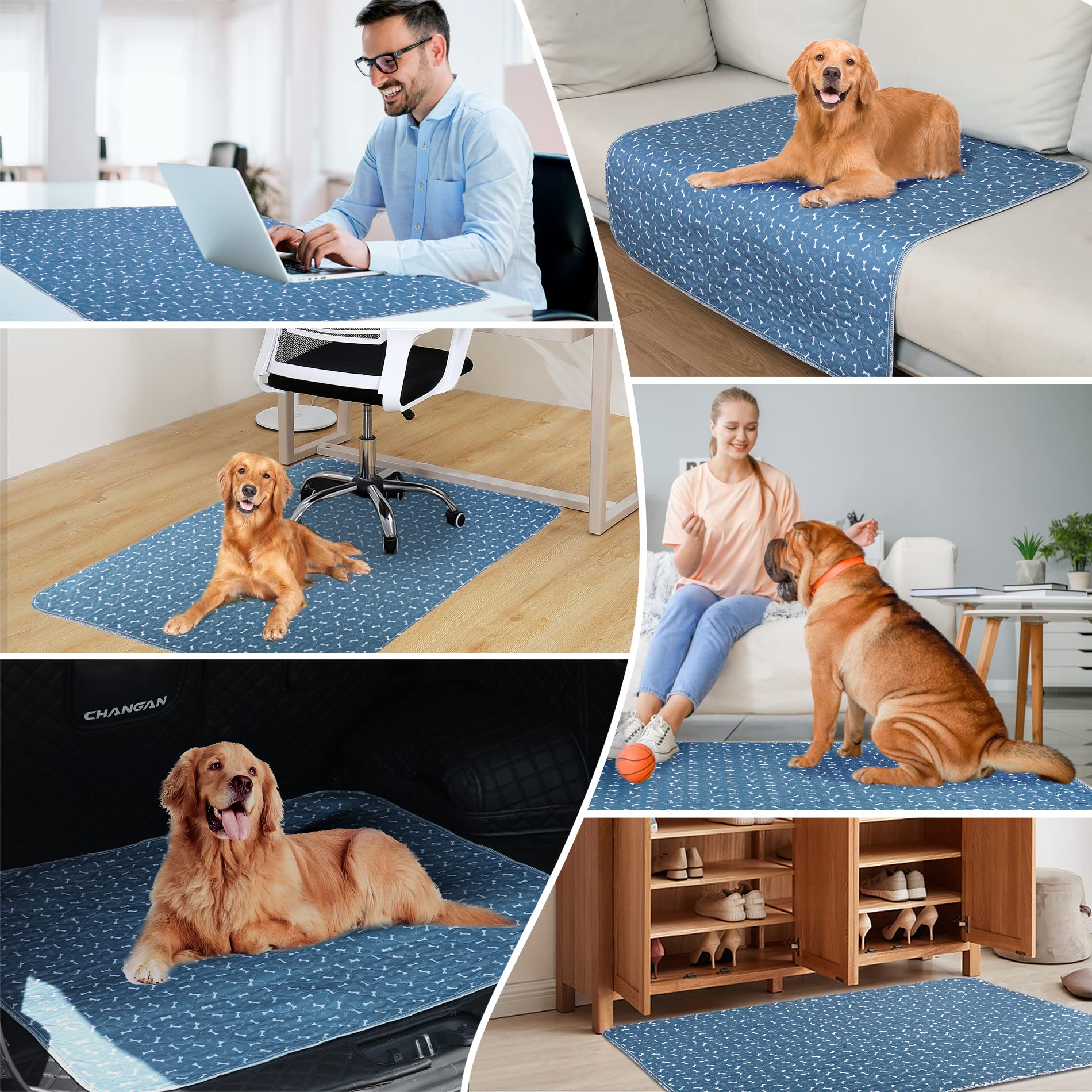 2 Pezzi 90 * 80CM Tappetini Assorbenti per Cani,Tappetini per l'addestramento dei Cuccioli Lavabili e Riutilizzabili, Impermeabil Tappetini ，Design a 4 Strati Morbido/Super Assorbente-blu